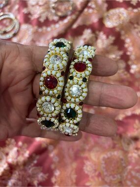 Handcrafted White, Red & Green Crystal Bridal Bangles